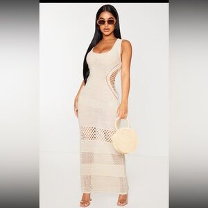 Cream Crochet Plunged Maxi Dress